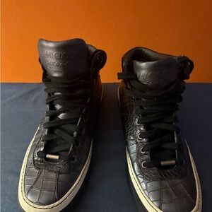 Jimmy Choo Crocodile-Embossed Black Sneakers